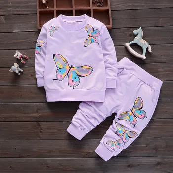 BOTEZAI Copii Fete Seturi de Îmbrăcăminte de Vară 2021 Stil de Moda Fluture Imprimate T-Shirt+Pantaloni 2 buc Fete pentru Copii Haine Seturi