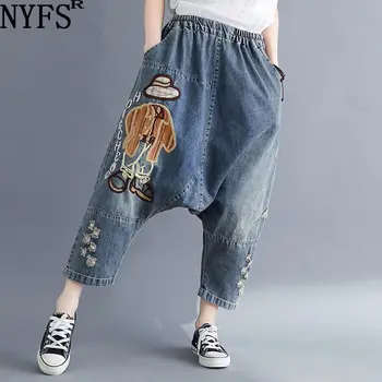NYFS 2020 Noi de Vara Femei blugi largi Epocă Coss-pantaloni Literare de mari dimensiuni blugi femei Denim Elastic Nouă Pantaloni