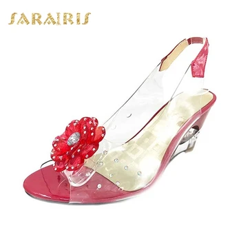SaraIris de mari dimensiuni 30-43 de Vară de Moda Stras Floare pană Tocuri inalte Casual Jeleu Pantofi pentru Femeie Sandale pentru femei pantofi