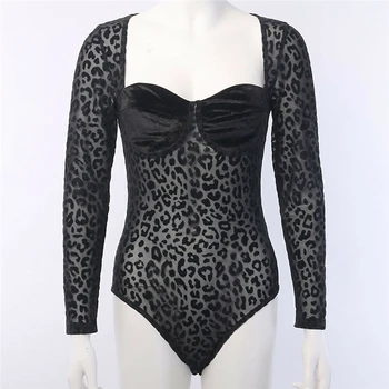 Noua Sexy Femei Leopard Bodysuit Bodycon Primavara Cu Maneci Lungi Skinny Slim Tricou Salopeta Costum Lady Clubwear Întinde Corpul De Sus