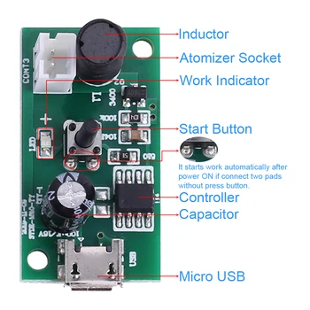 Micro USB Umidificator 108KHz 2W 20mm Filtru de Ceață cu Ultrasunete Atomizor Comutator de Control 4-Hour Timer Senzor de Temperatură