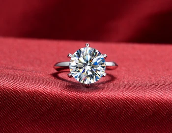 Uimitoare Șase Gheare Inel cu Diamant 5Ct Tăiat Rotund Inel de Logodna Veritabil 925 Inel Argint Bijuterii de Mireasă