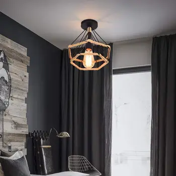 Vintage Industriale Pandantiv Negru de Lumină Lampă de Fier Rusia Loft Cușcă în Formă de Diamant de Cânepă Funie de Lumină pentru Living Dining Dormitor