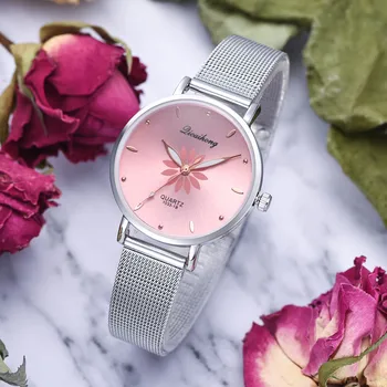 Ceasuri Pentru Femei De Argint De Lux Populare Cadran Roz Flori De Metal Doamnelor Brățară Cuarț Ceas Doamnelor Ceas De Mână Ceas Nou #