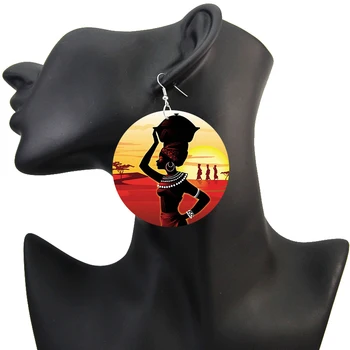 SOMESOOR en-Gros Personalizate Africane din Lemn Picătură Cercei Ambele Părți de Imprimare Personalizate Afro Negru Pandantiv Legăna Pentru Femei Cadouri