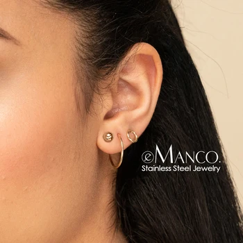 E-Manco Minimalist din Oțel Inoxidabil Cercei seturi de femei Subțiri Mici Hoop Cercei pentru femei Moda Bijuterii cercei 2 perechi