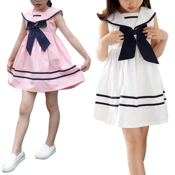 Copii De Fete Dress Școală Fetele Marinarului Vestidos Arc Căpitan De Marină Costum Costum Petrecere Rochii Haine