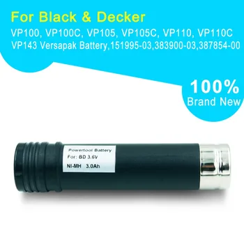 2 BUC 3.6 V 3000mAh Ni-MH Acumulator de schimb pentru Black & Decker Versapak VP100, VP100C, VP105, VP105C, VP110, VP110C, VP143