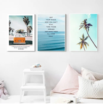 Modern Peisaj Tropical Sea Palmier Autobuz De Perete De Arta De Inspiratie Panza Pictura Tablou Living Home Decor
