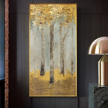 Rezumat Golden Tree Forest Tablou Canvas Arta Poster de Imprimare de Moda de Aur Poza Perete pentru Camera de zi Culoar Cuadro Decoracion