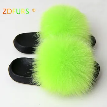 ZDFURS* 2019 Vânzare Fierbinte de Vară Blană de Vulpe Papuci EVA Unic de Moda Blană Slide-uri de Femei Pantofi de Plaja Femei Flip Flops Bomboane de Culoare