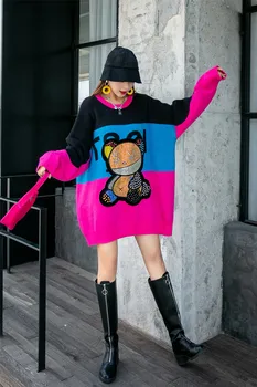 женские свитера Femeile poartă Imprimate Pulover Cu Stras Femei Mozaic Pulover de Culoare Feminin Pulover Supradimensionat