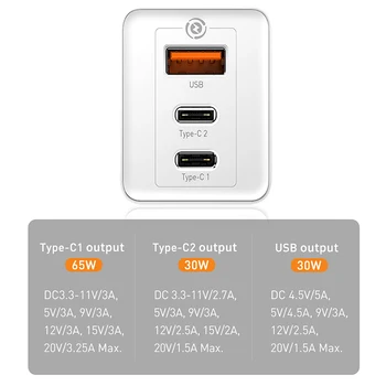 Baseus 65W GaN USB de încărcare Rapidă Quick Charge 3.0 Pentru iPhone 12 PD3.0 NE Plug Suport FCP AFC SCP QC 3.0 Pentru Samsung S10 Xiaomi