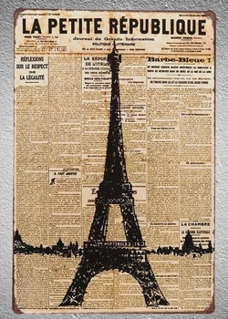 1 buc Paris, Franța, turnul Eiffel ziarul tabla Semn perete peștera Decor peștera Poster Art metal vintage