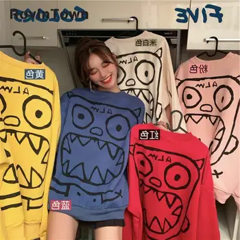 Primavara Toamna Stil Coreean Multi-Culoare Se Potrivesc Vrac Femei Tricou Maneca Lunga O De Gât Graffiti Supradimensionat Hanorac Transport Gratuit 2020
