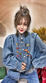 Blugi Topuri de sex Feminin 2021 Primăvară Nouă coreeană de Moda de Îmbrăcăminte pentru Femei Kawaii Îmbrăcăminte Badages Y2k Bluze Lantern Maneca XC212