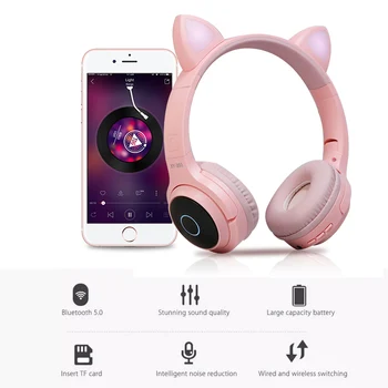 Drăguț Stralucitoare Fata Bluetooth setul cu Cască cu Microfon Pliabil Cat wireless copil căști LED-uri colorate Muzica Casca Cadou de Crăciun