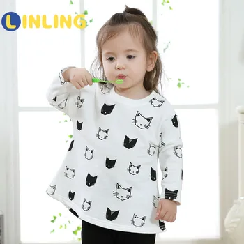 LINLING 2021 Primăvară Copil Plin de Haine coreeană Cat Imprimate Pulover de Bumbac V712