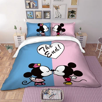 Disney set de Pat alb Mickey Minnie Mouse Sărut Carpetă Acopere fețe de Pernă Twin Plin Regina King Size copii set de pat Textile de casa