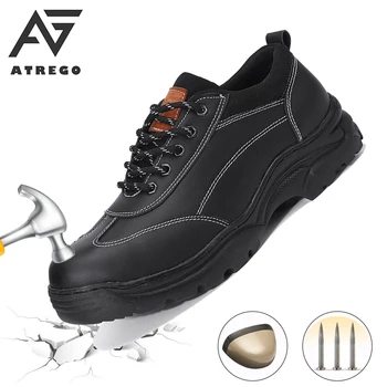 AtreGo Barbati piele de Vacă Steel Toe Pantofi de protecție de Metal Cataramă de Mână Cusut Respirabil Anti-alunecare Puncție Dovadă de Protectie Pantofi de Lucru