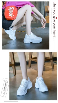 Casual Dantela-Up Coș Femme Adidași Tocuri Indesata Femei pe Platforma Masiv Antialunecare din Piele PU Alba Pantofi de Toamnă