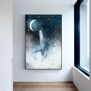Abstract, Albastru Balena Panza Pictura Astronaut Planeta Poster de Imprimare Nordic Poza Perete pentru Camera de zi Nordic Arta de Perete Tablouri