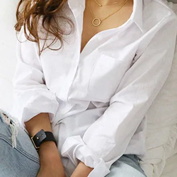 Guler Topuri Casual Fashion Bluza Femei cu Maneci Lungi Masiv Turn-down Butonul Cămăși Albe Blusas Camasa Blanche Femme 2020