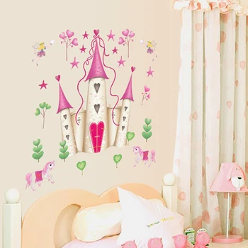 Detașabil de culoare Roz Princess Castle Camera Zână Fata Turn de Perete Autocolant pentru Fete Dormitor Copii Unicorn Decor de Perete de Vinil Murală Decalcomanii