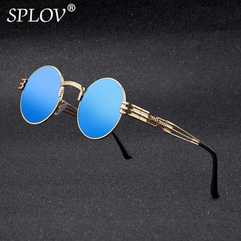 Noua Moda Polarizat ochelari de Soare pentru Bărbați și Femei Retro Steampunk Rotund Cadru Metalic cu arc Dublu Picior Colorate Nuante UV400