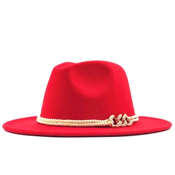Negru De Lână Simțit Jazz Pălării Fedora Catarama Decor Femei Unisex Margine Largă Panama Trilby Cowboy Capac Sunhat