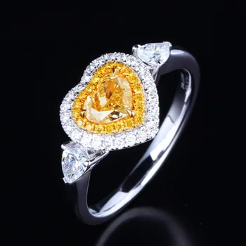 Argint 925 2020 nou design galben forma de inima cubic zircon moda Inel de logodna pentru Femei promit dragoste bijuterii R5016