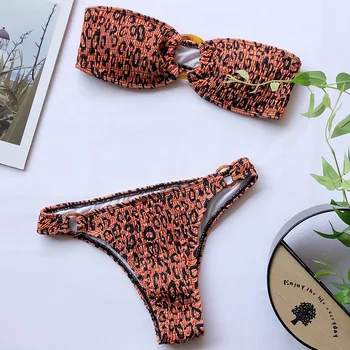 Încrețită Leopard Bikini Brazilian 2020 Femei Inele de Costume de baie Femei costume de Baie Două piese set de Bikini Bandeau face baie Costum de Baie