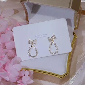 14k Real Placat cu Aur Moda Bijuterii Bowknot Cristal Geometrice Rafinat Cercei pentru Femei Petrecere de Vacanță Elegant Cercel