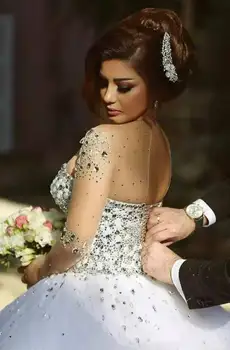 Arabia arabe Rochii de Mireasa Perle vestido de noiva Plin Mâneci Rochie de Mireasa cu Cristale, Rochii de Mireasa Romantice din Dantela Sus Trouwjurk