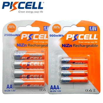 PKCELL 4buc NIZN Baterie AA 1.6 V 2500mWh Acumulatori+4 acumulatori NI-ZN Baterii AAA 1.6 V 900mWh Baterie Reîncărcabilă