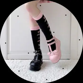 Japonia Negru Demonia Platforme Pantofi Drăguț Punk Gothic Lolita Princess Papusa Cosplay Pantofi Loli Fete Kawaii cu Toc de 5.5 cm