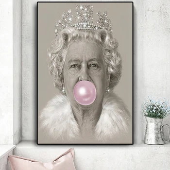 Elisabeta a II-Portret Panza Pictura Bubblegum Regina Postere și de Imprimare Cuadros Suflare Bule de Arta de Perete de Imagine pentru Camera de zi