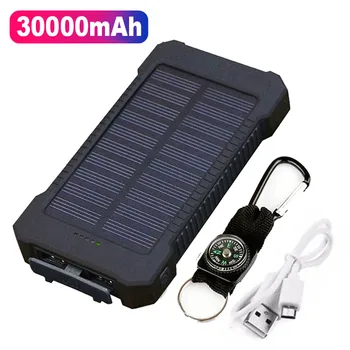 Solar Power Bank 30000mAh Impermeabil de Urgență PoverBank Acumulator Extern Powerbank Cu LED-uri Lumina SOS Pentru Telefon Mobil inteligent