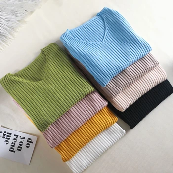 Coreean Toamna V Gât Pulover Moale Tricotate Pulovere De Moda New Slim Iarna Topuri Pentru Femei Pulover Jumper Pull Bază Tricotaje