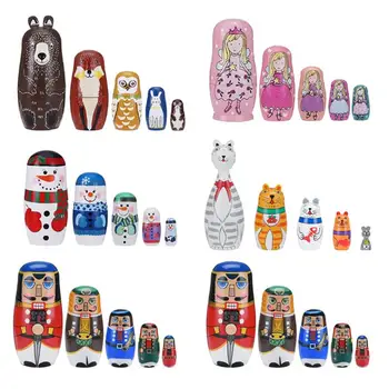 Din lemn, Păpuși Matrioșka Jucării Păpuși Cuiburi rusă cele mai Bune Urări de Crăciun pentru Copii de Anul Nou Cadou de Artizanat lucrate Manual, jucării
