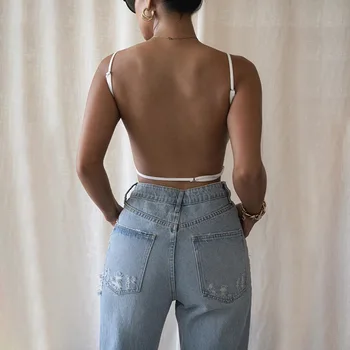 Backless Cami Top Cu Bretele Subtiri Femei Sexy Topuri De Vară 2020 Trunchiate Fără Mâneci Deschise Umeri Rezervor De Top Haine De Club Streetwear