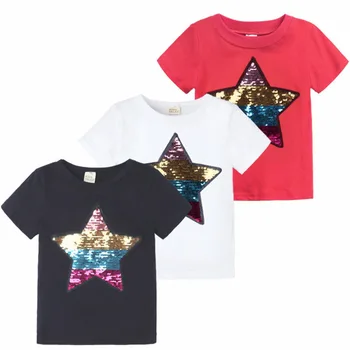 3 Culori Noi Sosirea Copii Îmbrăcăminte pentru Copii Baieti Fete Model Stele Paiete Decor tricou de Bumbac, O-Neck Tee cu mânecă Scurtă