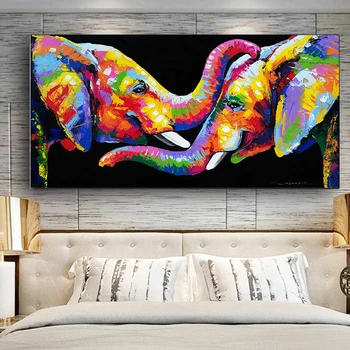 Elefant colorat Picturi in Ulei pe Panza, Arta de Perete Postere si Printuri Doi Elefanți Cuadros Imagini pentru Living Decorul Camerei