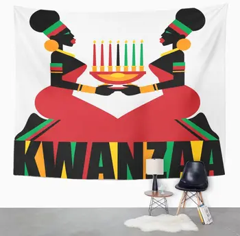 Africa neagră Kwanzaa Sărbătoare Verde African Lumânare Tapiserie Home Decor Agățat de Perete pentru Camera de zi Dormitor Dormitor 60x80 Cm