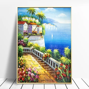 Flori Peisaj de Postere si Printuri Mediterană Grădină Pictura in Ulei pe Panza, Arta de Perete Imaginea Acasă Decorare Cameră Decor