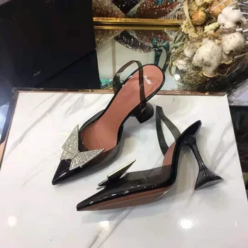 Pantofi pentru femei X Awge Pvc Negru Phoenix Slingback Pompe Transparent 95mm Sandale cu Toc Înalt