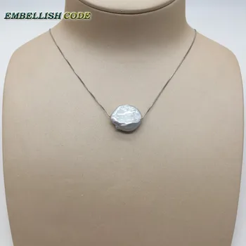 Hot Simplu baroc monedă perla pandantiv colier alb piersic culoare gri cutie lant argint 925 16