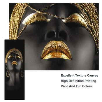 Negru African Femeie cu Bijuterii de Aur pe Mâini Panza Picturi pe Perete Postere de Arta si Imprimeuri Moderne, Decor Acasă Imagini
