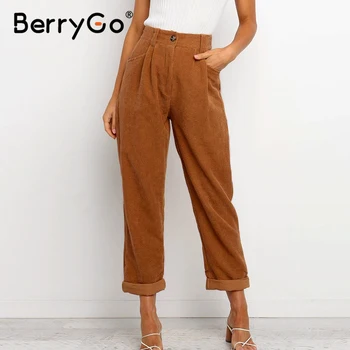 BerryGo Casual sertizare femei pantaloni de catifea Fundul puțin flexibil de sex feminin toamna pantaloni de creion Mijlocul talie doamnelor pantaloni