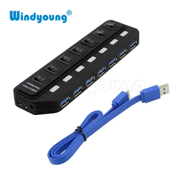 Windyoung USB3.0 HUB 7 Porturi cu Putere de Încărcare și de a Comuta mai Multe USB Adaptor de Alimentare LED ON/OFF Switch Separator pentru Laptop PC